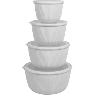 BoxedHome Salatschüssel mit Silikon Deckel, Groß 4er-Set 4,7L/3,2L/2,1L/1,2L, Rührschüssel aus BPA-freiem Kunststoff, Stapelbar, Spülmaschinen- und mikrowellengeeignet, für Camping und Küche, Grau