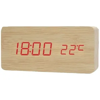 Wecker Uhr Digital LED Wirkung Holz Klingen Alarm Temperatur Data 04903