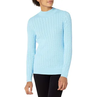 Amazon Essentials Damen Leichter Langarm-Pullover mit Stehkragen und Zopfmuster in klassischer Passform, Himmelblau, XS