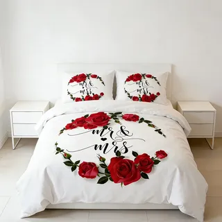 EHAOKK Rote Rosa Rose Blumen Muster Bettbezug Set,bettwäsche 135x200 Rosen 3 Teilig,Herz Rosenblütenblatt,Herren Damen 3D Liebe Rose Bettwäsche
