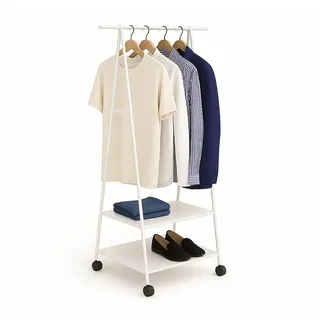 Relaxdays Kleiderständer , Weiß , Metall, Textil, Kunststoff , Rollen , 55x160x42 cm , Garderobe, Garderobenständer