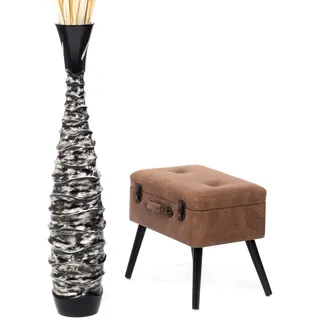 Leewadee Große Hohe Bodenvase 105 cm - Handgefertigte Mangoholz-Bodenvase in Schwarz für Pampasgras & Trockenblumen