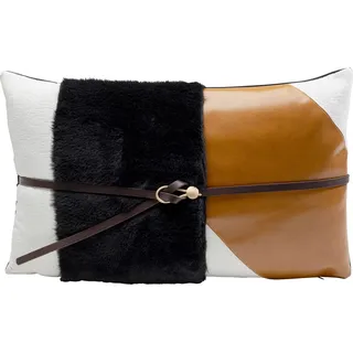 Kare Design Kissen Belt, Weiß/Orange/Schwarz, Abnehmbarer Bezug mit Reisverschluss, mit Füllung, Geometrisches Muster, Dekokissen, Zierkissen, Wohnaccessoire, Lederoptik, 50x30 cm (H/B)