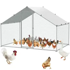 Bild von Hühnerstall, 3 x 1,97 x 1,99 m, begehbarer Hühnerauslauf mit wasserdichter Abdeckung, Hühnerhaus mit Turmdach und Sicherheitsschloss für Hinterhof, Bauernhof, Enten-, Kaninchen- und Geflügelkäfi
