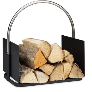 Relaxdays Kaminholzkorb Metall HxBxT 43,5 x 40,5 x 30 cm schwarz