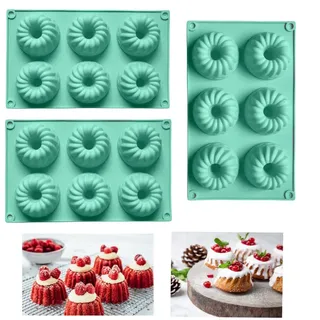 Firavggu 3 Stk Mini Gugelhupfform Silikon Gugelhupf Form Silikonform 6 Capacity Klein Gugelhupf Kuchenform Backform Antihaftbeschichted Cake Form für Kuchen Muffins Brownie Pudding(Grün)