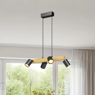 LVWIT Hängelampe Industrial Pendellampe 4 Flammig Hängend Schwarz, GU10 Deckenlampe Schwarz Holz, Wohnzimmerlampe, Lampe Flur, Esstisch Hängelampe Esstisch, Küchenlampe Hängend, Esszimmerlampe