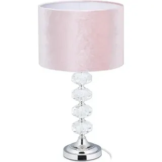 Tischlampe aus Kristall und Samt in Rosa