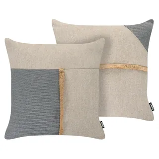BELIANI Gartenkissen 2er Set Beige Olefin Polyester 45 x 45 cm Quadratisch mit Fransen Landhausstil Rustikal Moderner Stil Outdoor Kissen - Beige, Grau