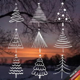 Younikat Fensterbild Winter I 9 Tannenbäume in weiß I Weihnachten I statisch haftend I wiederverwendbar I dv1514