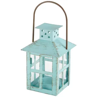 Kate Aspen, Dekorative Mini-Laterne aus Metall, Vintage-Stil, Tafelaufsatz, Partygeschenk, 6,3 x 6,5 x 16,5 cm, Blau