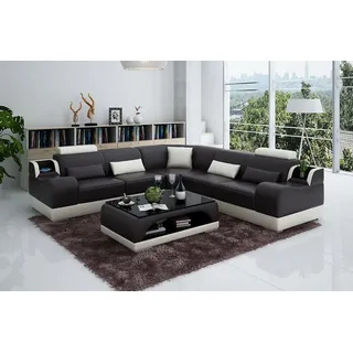 Wohnlandschaft Ecksofa L-Form Polster Couch Leder - Braun, Beige