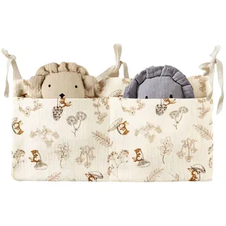 ZOCONE Babybett Organizer Hängend, 2-in-1 Baby Kinderzimmer Organizer Aufhängen Babybett Verstellbarer Hängeorganizer Babybetttasche für Windeln Kleidung Spielzeug (Blätter Eichhörnchen)
