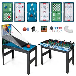GOPLUS 14 in 1 Spieltisch, Tischspiel mit Basketball, Billard, Tischfußball, Tischtennis, Hockey, Shuffleboard, Bowling, Schach, Dame, Backgammon, Tic Tac Toe für Party, Spielzimmer, für Kinder Erwach