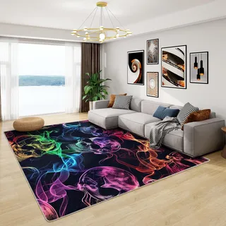 Generisch Totenkopf Teppich - Teppich Wohnzimmer Schlafzimmer Totenkopf Wohnzimmer, Großer Teppich Schwarz Neon, Weich Kurzflor & Waschbar & rutschfest Teppich, Kinderteppich, Bettvorleger 120x180 cm