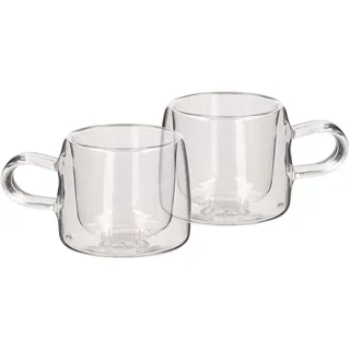 HOMLA Cembra 2-er Espressotassen Set Doppelwandige Gläser 80 ml Kaffeegläser Kaffeetassen Set Modern Espressogläser Teegläser mit Henkel - Transparent