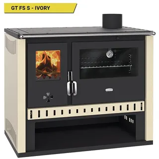 Prity GT FS S – Holzherd, Stahlbackofen, Stahlkochplatte, 15 kW, Ivory