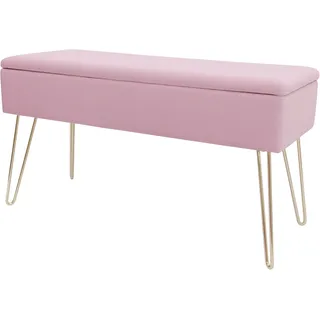 Echtwerk Sitzbank “Scarlett“, mit Samtbezug, Aufbewahrungstruhe rechteckig, Schminkbank mit Stauraum, Aufbewahrungsbank mit Metallbeine, 75 x 30 x 41,5 cm, Polyester-Mischung, Rosa