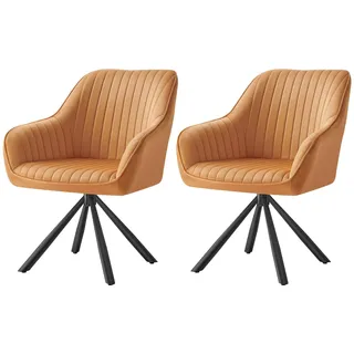SONGMICS Esszimmerstuhl 2er Set, Küchenstuhl, Sessel drehbar, Samt, Polsterstuhl mit Armlehnen, bis 120 kg belastbar, Stahlbeine, für Esszimmer Küche, karamellbraun-tintenschwarz KDC161K12V1