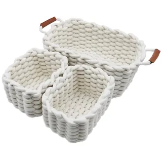 Icegrey Aufbewahrungskorb Baumwolle Strickkorb Dekorative NatüRliche Rechteck Wasserdichter Aufbewahrungsboxen Organisatoren für Babyzimmer, Schlafzimmer, Wohnzimmer Weiß 3er Pack