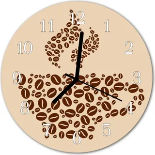 Glasuhr Wanduhr Küchenuhr Echt-Glas 30fi cm Kaffee braun - Braun