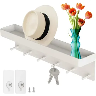 ICOUVA Schlüsselbrett mit Ablage,6 Haken Selbstklebend Wand Schlüsselhalter,Kleines Schlüsselhaken für Flur,Eingangsbereich,Küche,Badezimmer (Weiß)