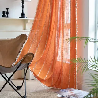 Boho-Vorhänge, 2 Paneele, halbverdunkelnd, Leinenvorhänge, 244 cm lang, lichtfilternd, Bauernhaus-Vorhänge für Wohnzimmer, Landhausstil, Fensterbehandlungen, Herbst, Halloween-Dekorationen,