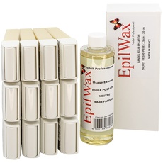 EpilWax - Nachfüllpackung mit: 12 Roll-on-Patronen mit Honig, 1 Packung mit 100 Vliesstreifen zur Haarentfernung und 1 Flasche mit 250 ml neutralem Öl nach der Haarentfernung (Vanille)