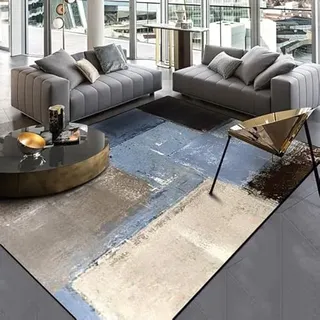 SRTJURFG Waschbar Teppich 130x200 cm rutschfest Kurzflor Modern fürs Schlafzimmer Flur Küche Moderne abstrakte Tinte blau, grau, schwarz
