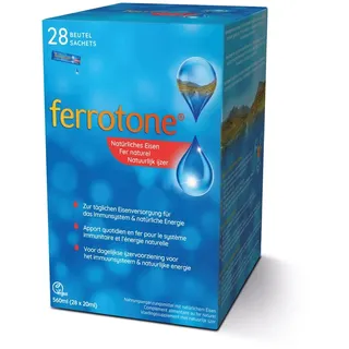 Ferrotone Eisen Liquid – Bei Eisenmangel & Müdigkeit – Natürliche Eisenquelle – Hohe Bioverfügbarkeit & Besser Verträglich als Hochdosierte Eisentabletten – Vegan – 28x20ml Trinkfertig