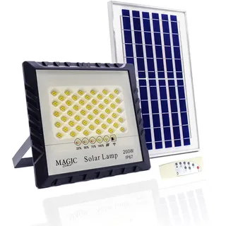MAGIC SELECT Wand Solar Flutlicht 200W-200LED mit Photovoltaik Solarmodul mit Fernbedienung, Automatischem Zündsensor. IP67 Solarstrahler für Terrasse, Garten, Garagenbeleuchtung.