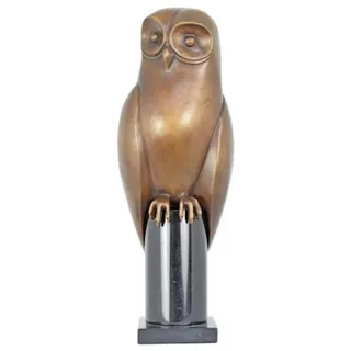 Casa Padrino Luxus Bronze Deko Figur Eule Messing / Schwarz 15 x H. 44 cm - Bronze Deko Skulptur - Schreibtisch Deko - Deko Accessoires - Luxus Accessoires - Gold, Schwarz