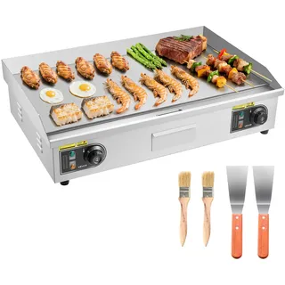 VEVOR Gewerbliche Elektrische Grillplatte 4400 W, Tischgrillplatte 725x400 mm Grillfläche, 50–300 °C Elektrogrill mit 2 Spateln & 2 Bürsten & 4 Fußpolstern, für Steaks Pfannkuchen Pizza, Ohne Stecker
