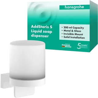 hansgrohe AddStoris S - Seifenspender, Lotionspender für Wandmontage, Flüssigseifenspender, verdeckte Befestigung, Badezimmer Zubehör, Mattweiß, 41765700