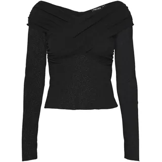 PIECES Damen Pckali Ls Mesh Top Langarmshirt, Schwarz ,L