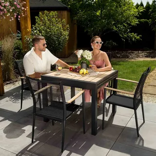 di volio Gartenmöbel PAVIA, ausziehbarer Gartentisch mit 4 Stühlen - Set, Essgruppe für 4 Personen, langlebig & wetterfest, aus hochwertigen Materialien - Schwarz, Beige