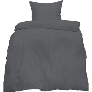 KH-Haushaltshandel Seersucker Bettwäsche, anthrazit grau, 135 x 200 + 80x80cm, bügelfrei, Uni/einfarbig,(60287)