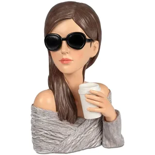 formano Deko-Büste Dame mit Sonnenbrille und Kaffeebecher Frauenfigur 28cm Women - Edle Skulptur aus Kunststein - Vintage-Deko im Audrey Stil - Elegante Geschenkidee für Frauen & Designliebhaber