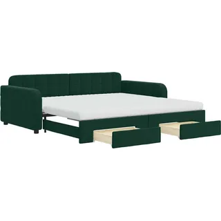 vidaXL Tagesbett Ausziehbar mit Schubladen Dunkelgrün 100x200 cm Samt - Grün