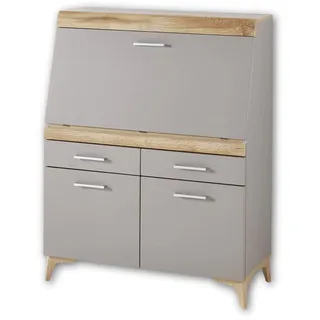 Stella Trading SECRET Sekretär Schreibtisch Kommode in Basalt, Eiche Altholz Optik - platzsparender Computertisch Schrank mit Schubladen - 98 x 124 x 42 cm (B/H/T)