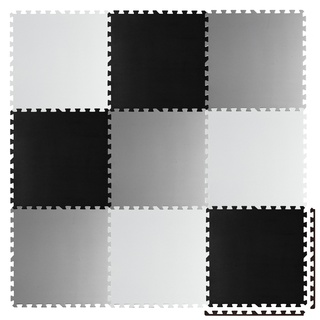 RICOKIDS Kinderspielteppich Puzzlematte Spielzeug Kälteschutz Abwaschbar Spielmatte Spielteppich Matte Schaumstoffmatte Kinderteppich Gummimatte Weiß Schwarz Grau 60x60cm 9 Stück