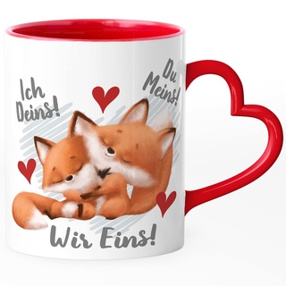 SpecialMe® Tasse mit Herz-Henkel Spruch Ich Deins Du Meins Wir Eins Geschenk Liebe Valentinstag Jahrestag Fuchs weiss-herz-innen-rot Herz-Tasse