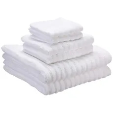 iDesign 6er-Set Handtücher mit Aufhänger, Handtuch Set aus 100% Baumwolle mit Streifenstruktur, Handtücherset mit je 2 Handtüchern, Badetüchern und Waschlappen, weiß