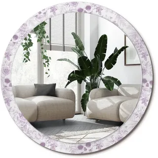Wallfluent Spiegel Rund Ø 100 cm mit Aufdruck , Violett , Glas , 100x100x0.4 cm , Spiegel, Wandspiegel