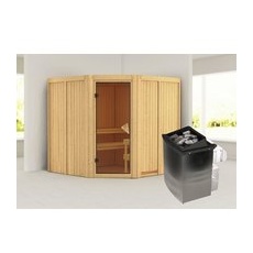 KARIBU Sauna »Vöru«, inkl. 9 kW Saunaofen mit integrierter Steuerung, für 4 Personen - beige