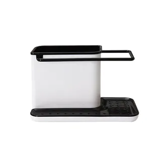 BTGGG Spülbecken Organizer Küchen Sink Organizer mit Bürstenhalter Schwammhalter lappenhalter Spülbecken mit Abnehmbarer Ablaufwanne für Küche Badezimmer Weiß