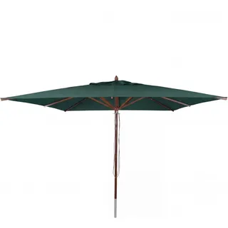 MCW Gastronomie Holz-Sonnenschirm C57b Polyester/Holz Eckig 4x4m Seilzug Stoßsicher Dunkelgrün