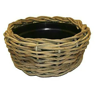 Klocke Pflanzkörbe Pflanzkorb Rattan Rund – Beigegrau - Weidenkorb mit Einsatz für Außen/Outdoor - Gartenkorb Korbgeflecht - Übertopf für Garten/Pflanzgefäß (Ø 44cm / Höhe 18cm)