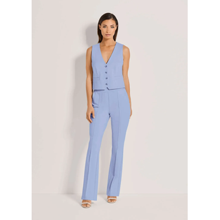 Kurzweste MADELEINE "Weste Kurze Weste mit floralem Muster", Damen, Gr. 44, blau (gletscherblau), Obermaterial: 65% Viskose CV. 30% Polyamid PA. 5% Elasthan EL., Modern, normal, V-Ausschnitt, Westen Kurzweste