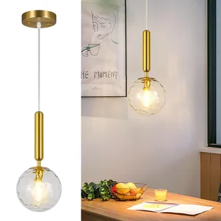 ZPBSJ Moderne Gold Leuchte Pendelleuchte für Kücheninsel Mid Century Pendelleuchten mit Kugel Klarglas Weißglas Pendelleuchte für Esszimmer Schlafzimmer Bad Eingang Schlafzimmer(1 Packung)